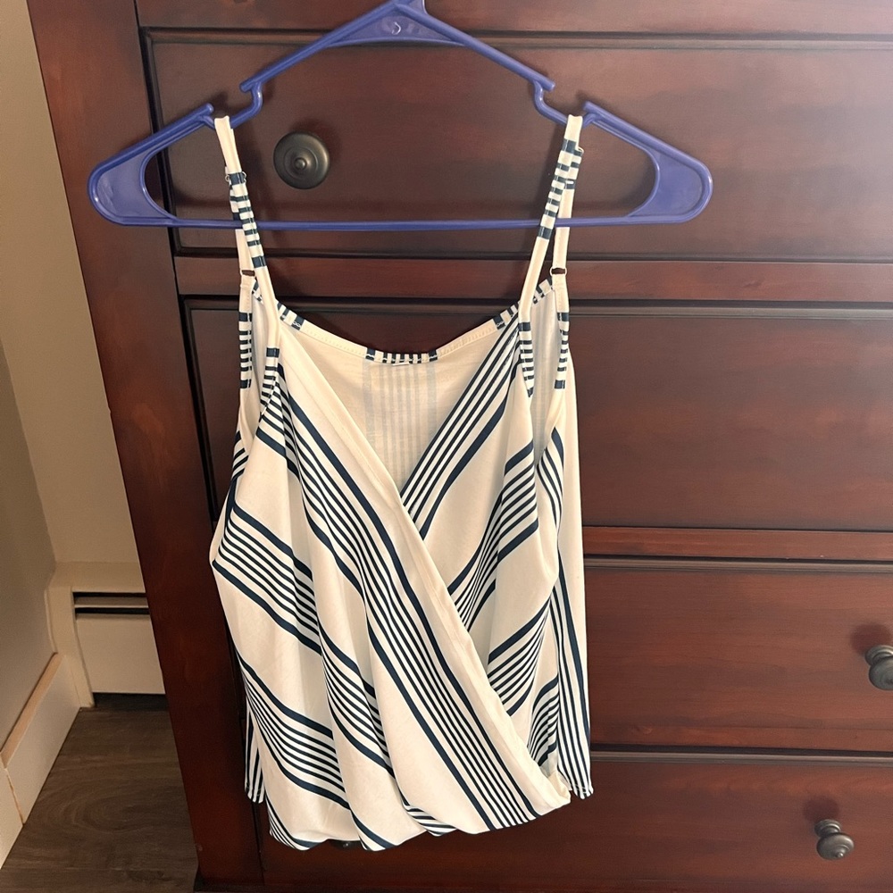 White and blue striped blouse